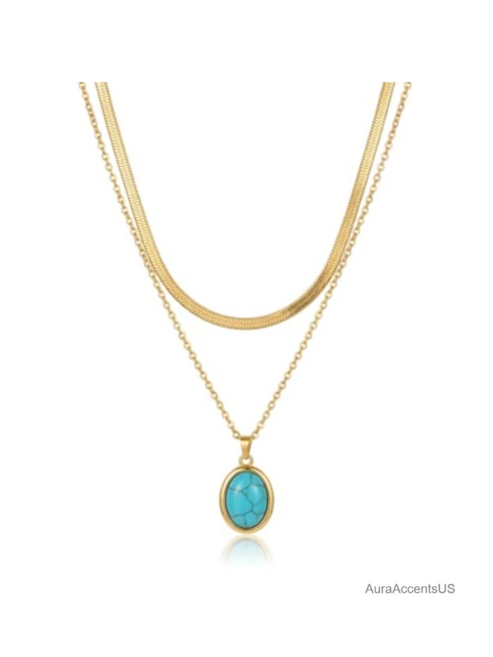Stainless Steel Turquoise Pendant Necklace Boho Western Layered